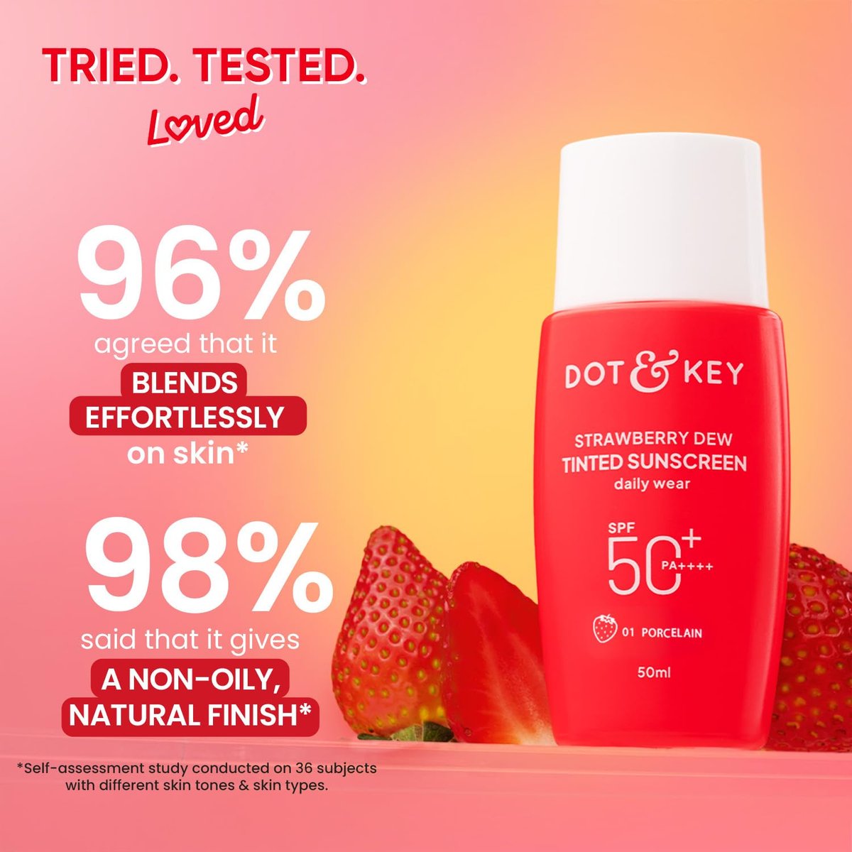 Dot & Key Strawberry Dew Tinted Sonnenschutz SPF 50 PA++++ | Breitband-Gesichtssonnenschutz | Für alle Hauttypen | 50 ml
