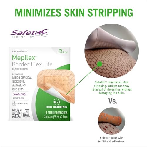 Mepilex Border Flex Lite 3 x 3 Zoll (7,5 x 7,5 cm) – Krankenhausqualität Wundauflage für kleine chirurgische Wunden, Schürfwunden und Blasen – Mehrlagig haftend für den mehrtägigen Einsatz