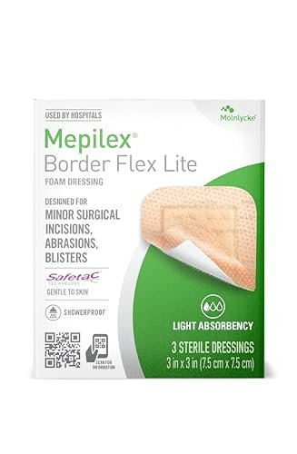 Mepilex Border Flex Lite 3 x 3 Zoll (7,5 x 7,5 cm) – Krankenhausqualität Wundauflage für kleine chirurgische Wunden, Schürfwunden und Blasen – Mehrlagig haftend für den mehrtägigen Einsatz