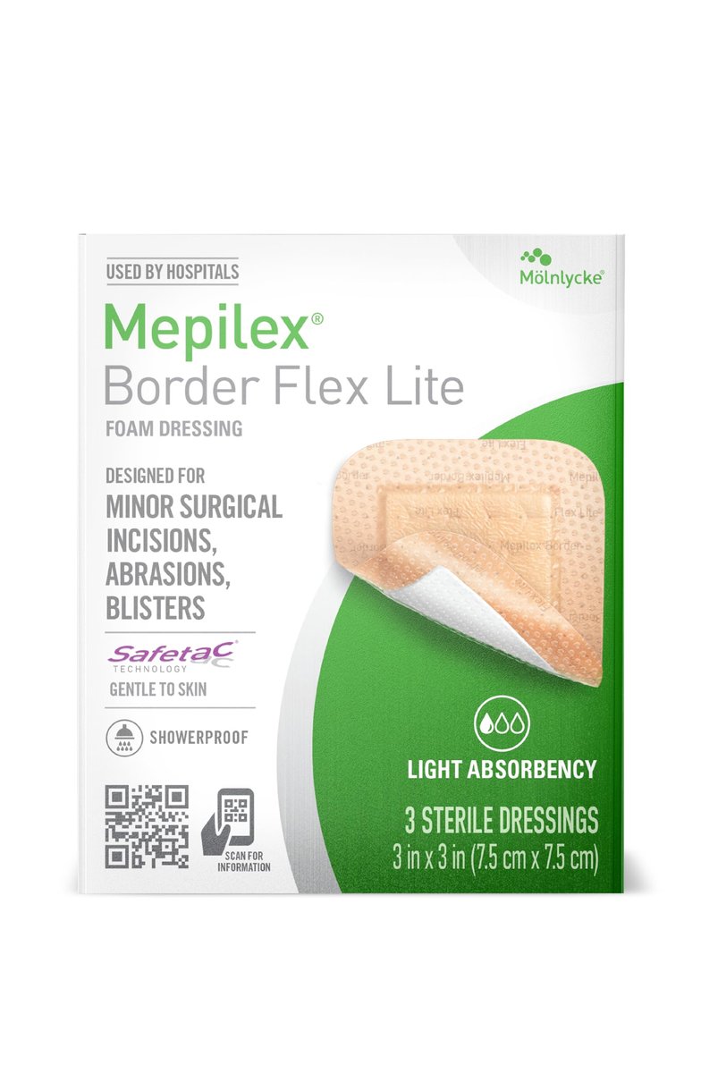 Mepilex Border Flex Lite 3 x 3 Zoll (7,5 x 7,5 cm) – Krankenhausqualität Wundauflage für kleine chirurgische Wunden, Schürfwunden und Blasen – Mehrlagig haftend für den mehrtägigen Einsatz