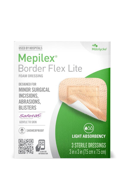 Mepilex Border Flex Lite 3 x 3 Zoll (7,5 x 7,5 cm) – Krankenhausqualität Wundauflage für kleine chirurgische Wunden, Schürfwunden und Blasen – Mehrlagig haftend für den mehrtägigen Einsatz