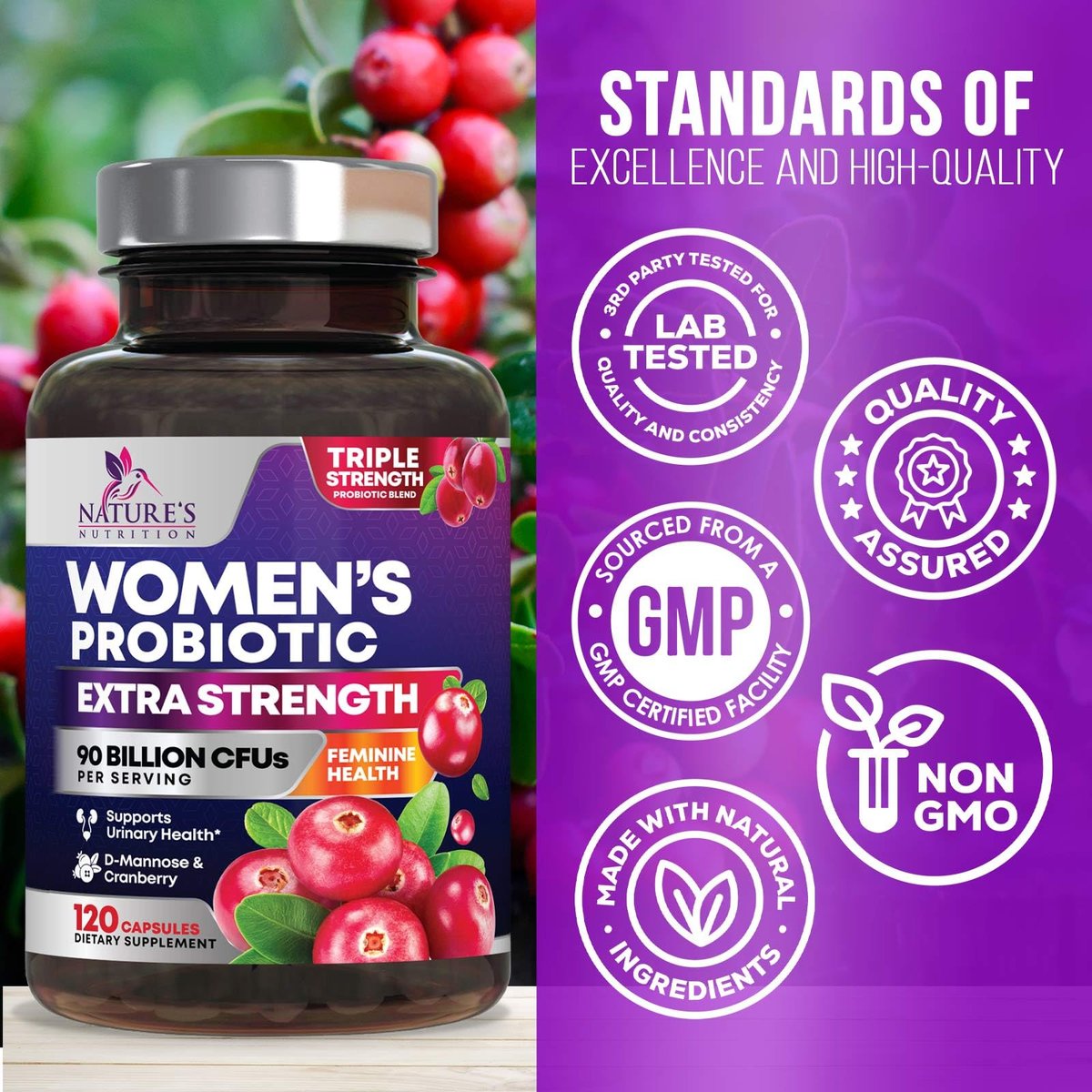 Probiotika für Frauen – Probiotischer Blend 90 Milliarden KBE pro Portion – Gezielte Unterstützung für Vaginal- und Verdauungsgesundheit – 16 Stämme, Cranberry, Präbiotika – Hergestellt in den USA – 120 Kapseln