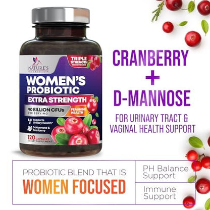 Probiotika für Frauen – Probiotischer Blend 90 Milliarden KBE pro Portion – Gezielte Unterstützung für Vaginal- und Verdauungsgesundheit – 16 Stämme, Cranberry, Präbiotika – Hergestellt in den USA – 120 Kapseln