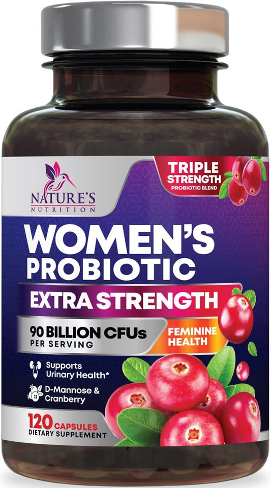 Probiotika für Frauen – Probiotischer Blend 90 Milliarden KBE pro Portion – Gezielte Unterstützung für Vaginal- und Verdauungsgesundheit – 16 Stämme, Cranberry, Präbiotika – Hergestellt in den USA – 120 Kapseln