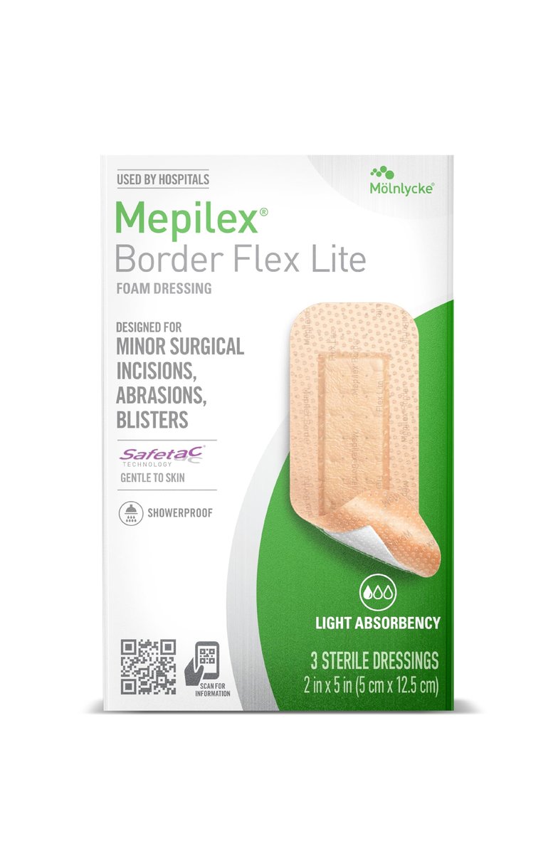 Mepilex Border Flex Lite 2 x 5 Zoll (5x12,5 cm) Krankenhausqualität Wundauflagen für kleinere chirurgische Schnitte, Schürfwunden und Blasen bis zu mehreren Tagen Anwendung