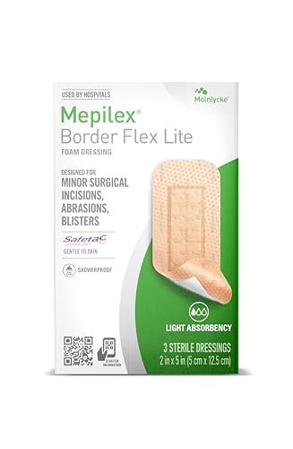 Mepilex Border Flex Lite 2 x 5 Zoll (5x12,5 cm) Krankenhausqualität Wundauflagen für kleinere chirurgische Schnitte, Schürfwunden und Blasen bis zu mehreren Tagen Anwendung