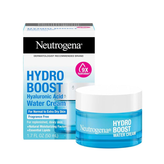 Neutrogena Hydro Boost Water Cream 72h Feuchtigkeitscreme für normale bis sehr trockene Haut, parfümfrei, mit Hyaluronsäure, 48 g + Probiergröße Hydro Boost Reinigungsgel, 15 ml