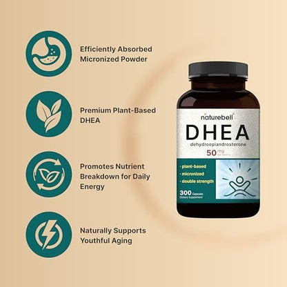 NatureBell DHA 50 mg für Männer und Frauen, 300 Kapseln | Mikronisiert für bessere Absorption | Pflanzliche Quelle | Unterstützt Energie, Stoffwechsel & gesundes Altern | Non-GMO, hergestellt in den USA