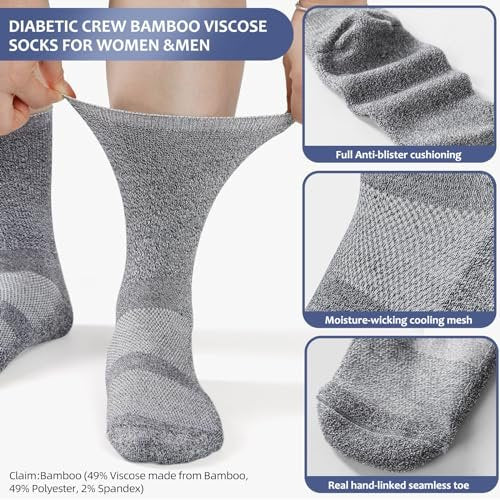 Bulinlulu Diabetikersocken für Damen und Herren – 6 Paar nahtlose Zehen, nicht einschnürend, Größe 10-13 (Large, Schwarz)