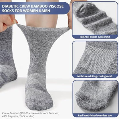 Bulinlulu Diabetikersocken für Damen und Herren – 6 Paar nahtlose Zehen, nicht einschnürend, Größe 10-13 (Large, Schwarz)
