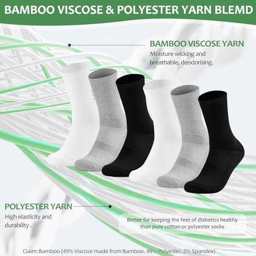 Bulinlulu Diabetikersocken für Damen und Herren - 6 Paar, nicht einengend, nahtlose Zehenpartie, Größe 10-13, Large, Dunkel