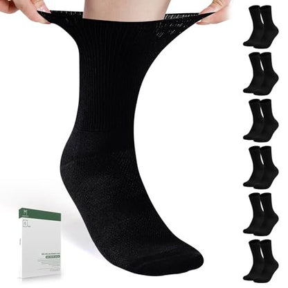 Bulinlulu Diabetikersocken für Damen und Herren – 6 Paar nahtlose Zehen, nicht einschnürend, Größe 10-13 (Large, Schwarz)