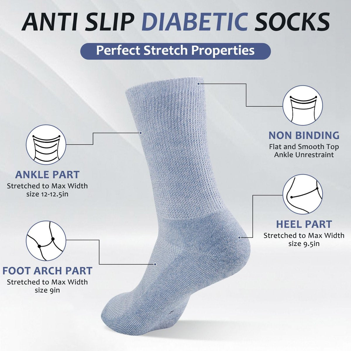 Bulinlulu Diabetikersocken für Damen und Herren – 6 Paar nahtlose Zehen, nicht einschnürend, Größe 10-13 (Large, Schwarz)
