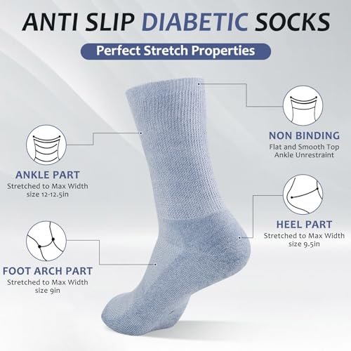 Bulinlulu Diabetikersocken für Damen und Herren – 6 Paar nahtlose Zehen, nicht einschnürend, Größe 10-13 (Large, Schwarz)