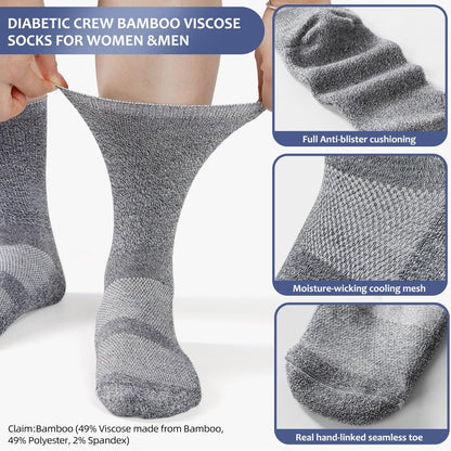 Bulinlulu Diabetikersocken für Damen und Herren – 6 Paar nahtlose Zehen, nicht einschnürend, Größe 10-13 (Large, Schwarz)