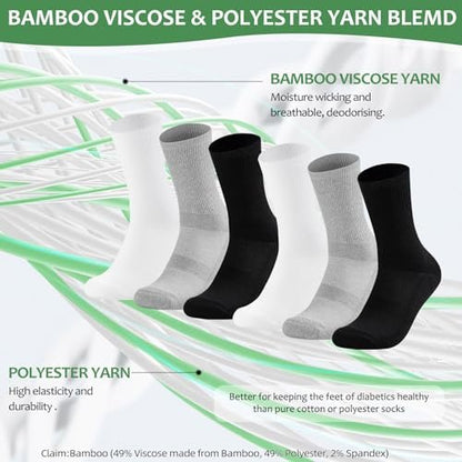 Bulinlulu Diabetikersocken für Damen und Herren - 6 Paar, nicht einengend, nahtlose Zehenpartie, Größe 10-13, Large, Dunkel