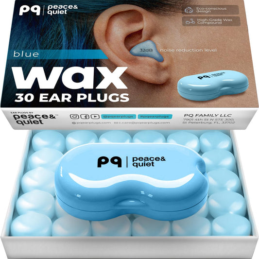 Peace&Quiet PQ Wax Ohrstöpsel zum Schlafen – 30 Silikon-Wachs-Ohrstöpsel für Schlafen und Schwimmen, Gel-Ohrstöpsel zur Geräuschunterdrückung, Schlaf-Ohrstöpsel, Schalldämmung 32 dB, Farbe: Blau