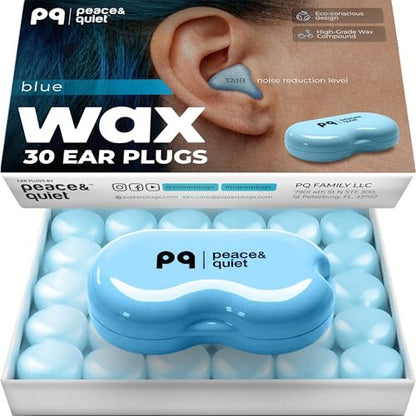 Peace&Quiet PQ Wax Ohrstöpsel zum Schlafen – 30 Silikon-Wachs-Ohrstöpsel für Schlafen und Schwimmen, Gel-Ohrstöpsel zur Geräuschunterdrückung, Schlaf-Ohrstöpsel, Schalldämmung 32 dB, Farbe: Blau