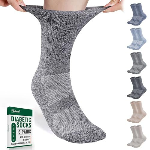 Bulinlulu Diabetikersocken für Damen und Herren - 6 Paar, nicht einengend, nahtlose Zehenpartie, Größe 10-13, Large, Dunkel