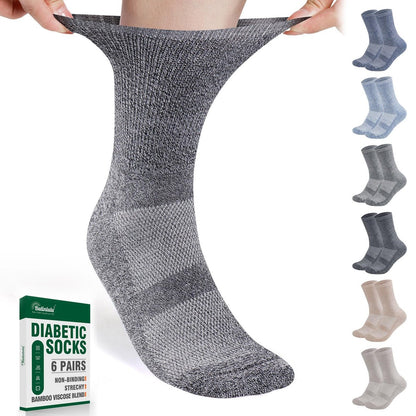 Bulinlulu Diabetikersocken für Damen und Herren - 6 Paar, nicht einengend, nahtlose Zehenpartie, Größe 10-13, Large, Dunkel