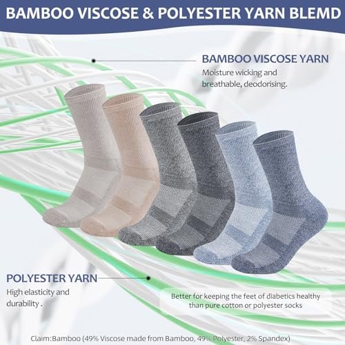 Bulinlulu Diabetikersocken für Männer und Frauen, 6 Paar, nahtlose Zehenpartie, nicht einschnürend, Größe 13-15 (Extra Large - Dunkel)