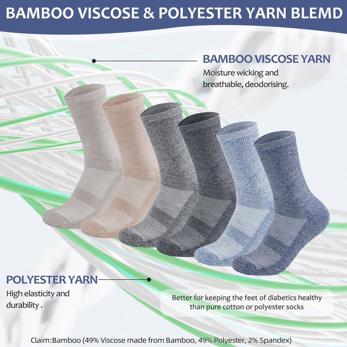 Bulinlulu Diabetikersocken für Damen und Herren - 6 Paar, nicht einengend, nahtlose Zehenpartie, Größe 10-13, Large, Dunkel