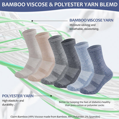Bulinlulu Diabetikersocken für Damen und Herren - 6 Paar, nicht einengend, nahtlose Zehenpartie, Größe 10-13, Large, Dunkel