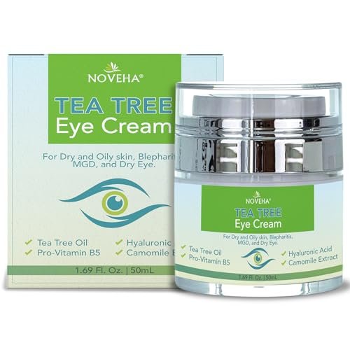 NOVEHA Teebaumöl Anti-Falten Augencreme - Augenlidcreme für trockene & juckende Haut, Narben | Feuchtigkeitscreme Gesichtscreme Behandlung - 50 ml