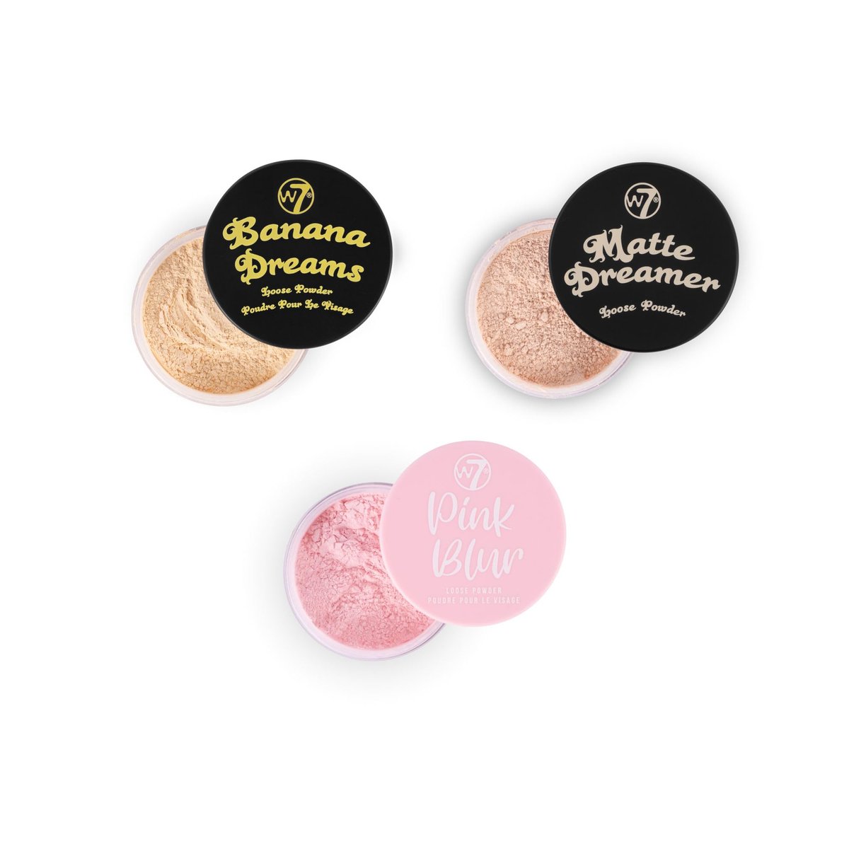 W7 Loses Gesichtspuder Trio – 3er Set – Bananen-, Nude- & Rosaton-Puder – Ultrafeiner Setting Puder für makelloses Make-up