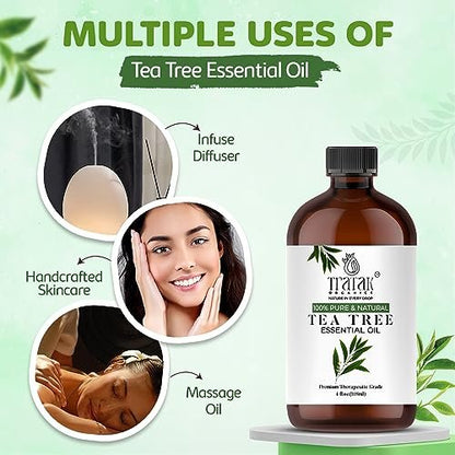 TRATAK ORGANICS Teebaumöl für Haut, Haare & Nägel - 118 ml - 100% reines natürliches Teebaumöl (Australische Melaleuca) für Wirksamkeit - Verwendung in allgemeinem Wohlbefinden, Aromatherapie & DIY-Seife
