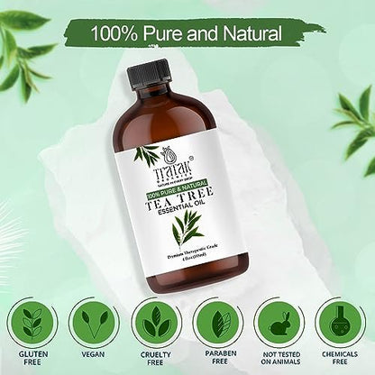TRATAK ORGANICS Teebaumöl für Haut, Haare & Nägel - 118 ml - 100% reines natürliches Teebaumöl (Australische Melaleuca) für Wirksamkeit - Verwendung in allgemeinem Wohlbefinden, Aromatherapie & DIY-Seife