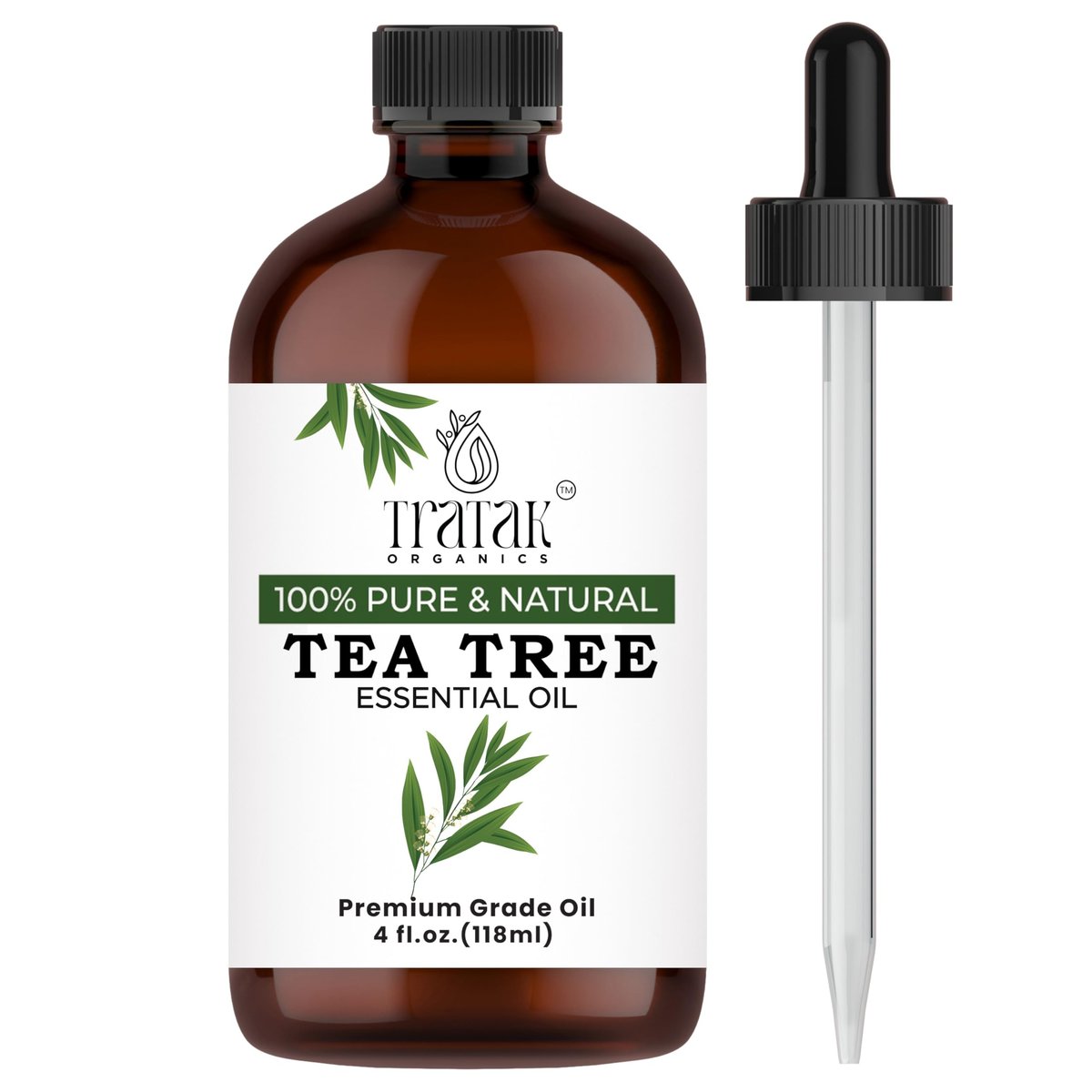 TRATAK ORGANICS Teebaumöl für Haut, Haare & Nägel - 118 ml - 100% reines natürliches Teebaumöl (Australische Melaleuca) für Wirksamkeit - Verwendung in allgemeinem Wohlbefinden, Aromatherapie & DIY-Seife