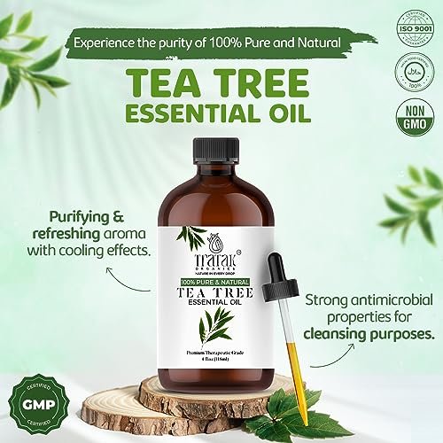 TRATAK ORGANICS Teebaumöl für Haut, Haare & Nägel - 118 ml - 100% reines natürliches Teebaumöl (Australische Melaleuca) für Wirksamkeit - Verwendung in allgemeinem Wohlbefinden, Aromatherapie & DIY-Seife