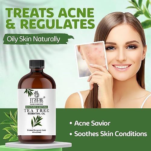 TRATAK ORGANICS Teebaumöl für Haut, Haare & Nägel - 118 ml - 100% reines natürliches Teebaumöl (Australische Melaleuca) für Wirksamkeit - Verwendung in allgemeinem Wohlbefinden, Aromatherapie & DIY-Seife