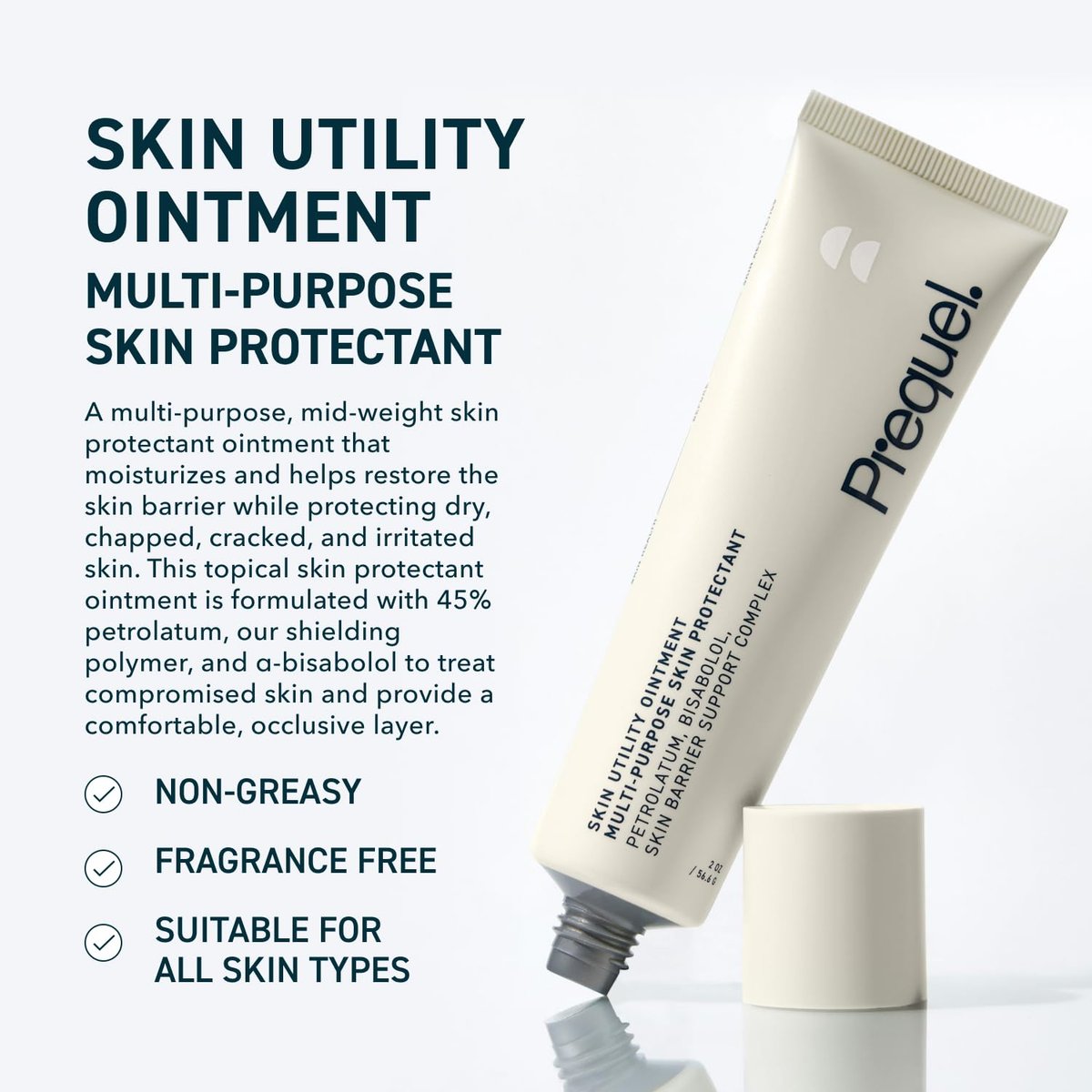 Prequel Skin Utility Ointment – Feuchtigkeitsspendende Schutzsalbe für Gesicht und Körper mit 45% Petrolatum, für trockene Haut und rissige Hände