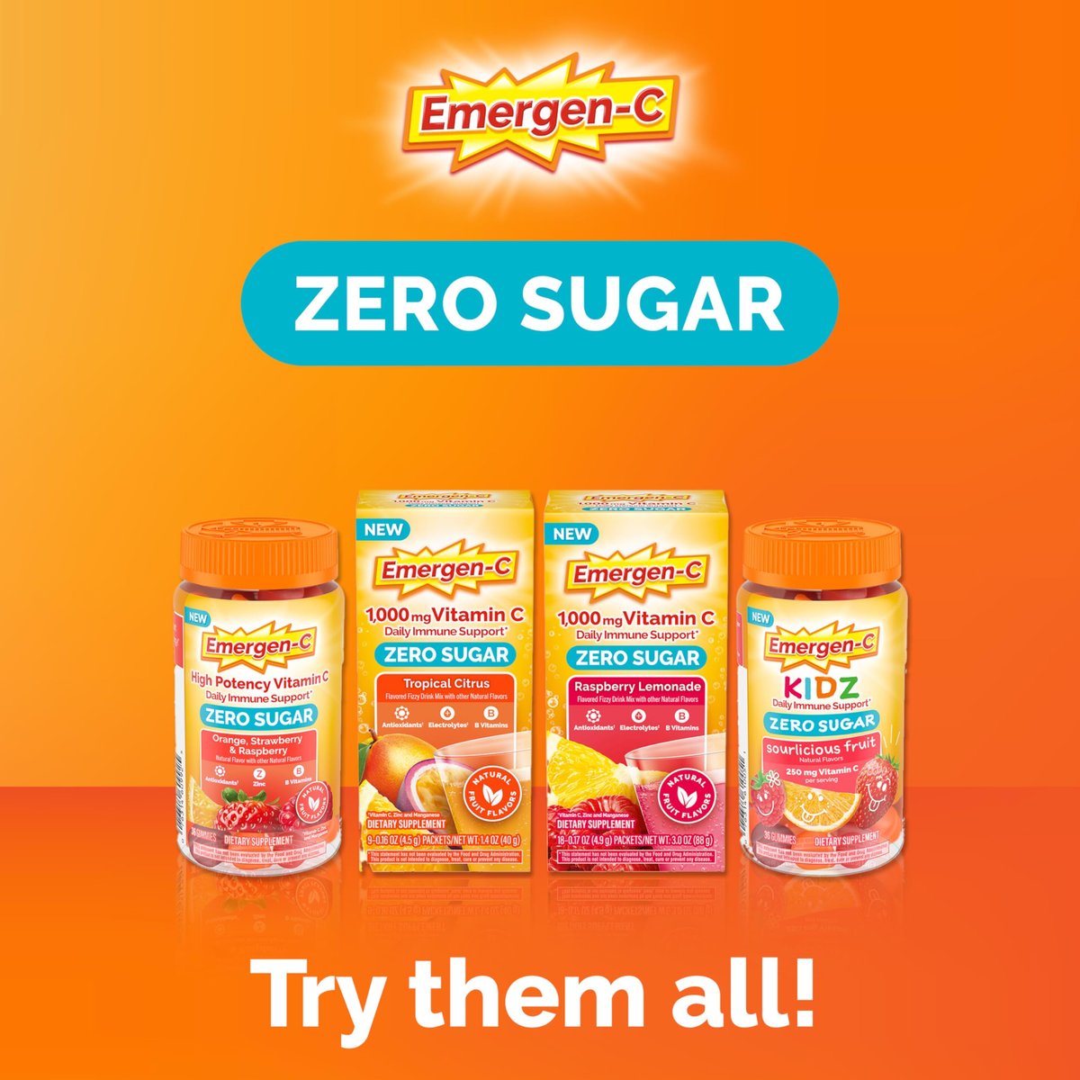 Emergen-C Zero Sugar Immune Support Kidz Gummies – 36 Stück, Vitamin C für Kinder