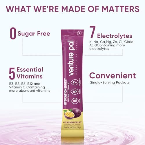Venture Pal Zuckerfreies Elektrolyt-Pulver – 16 Portionen mit 5 Vitaminen & 7 Elektrolyten für schnelle Hydratation und Party-Erholung – Keto-freundlich, Nicht-GVO, Vegan