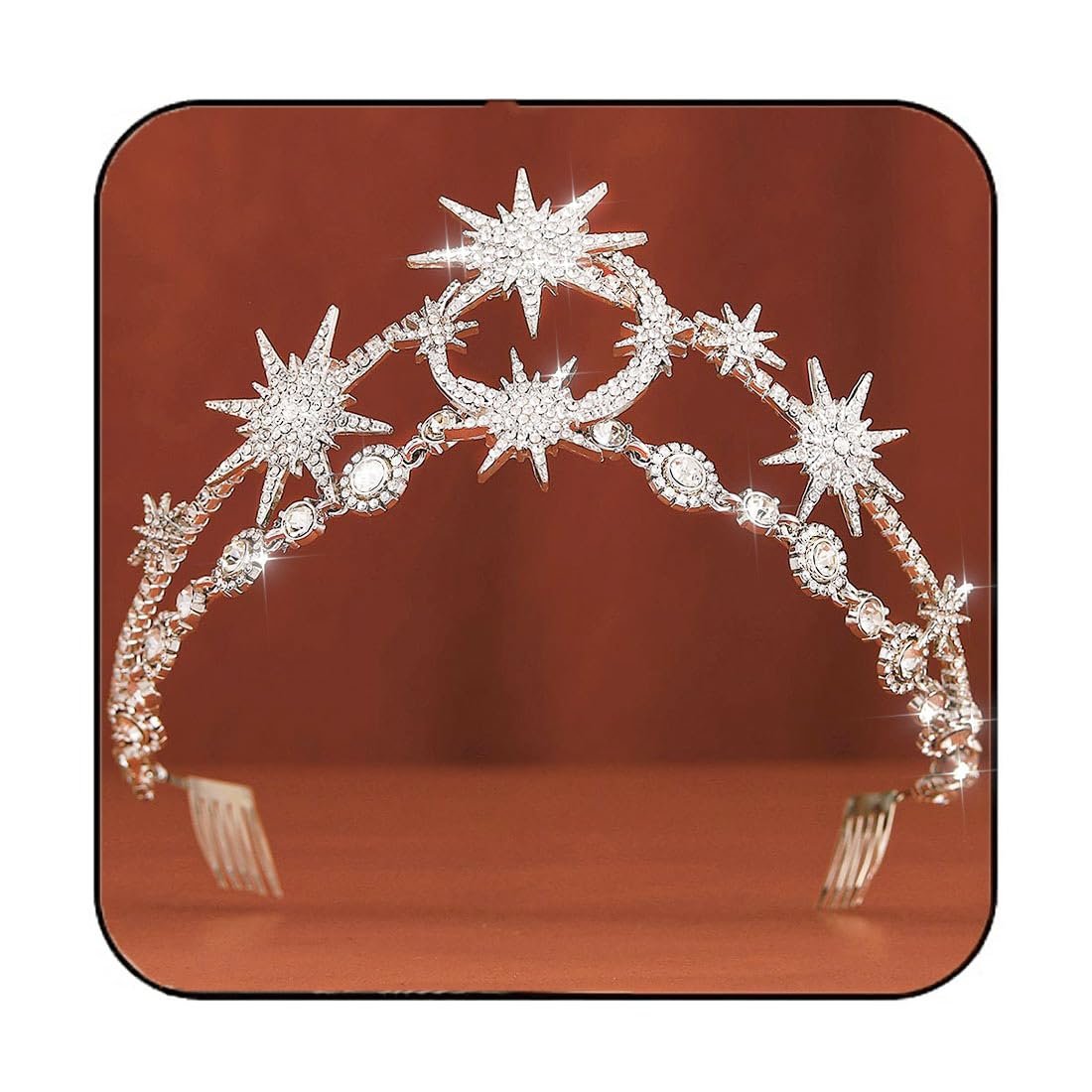 GORTIN Sternen-Mond-Krone Silber Braut Stirnband Strass Tiara Göttin Kopfschmuck Hochzeitshaar Accessoires für Frauen