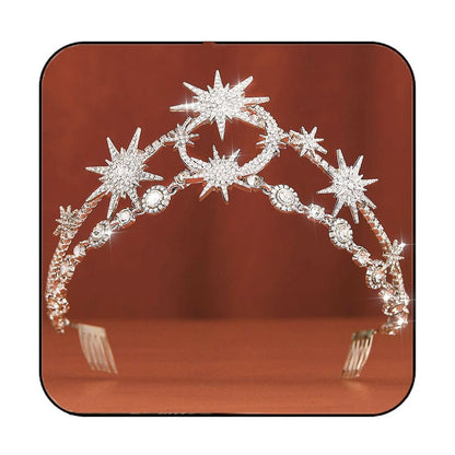 GORTIN Sternen-Mond-Krone Silber Braut Stirnband Strass Tiara Göttin Kopfschmuck Hochzeitshaar Accessoires für Frauen