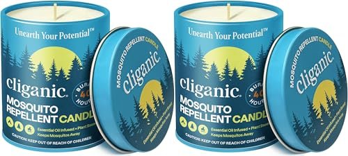 Cliganic Natürliche Mückenschutzkerze (9oz, 2er-Pack) | Citronella, DEET-frei, mit ätherischen Ölen für Outdoor & Camping | Brenndauer 40 Stunden