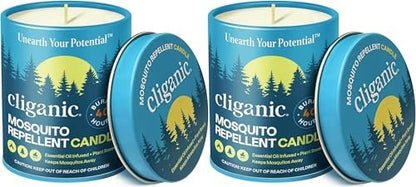 Cliganic Natürliche Mückenschutzkerze (9oz, 2er-Pack) | Citronella, DEET-frei, mit ätherischen Ölen für Outdoor & Camping | Brenndauer 40 Stunden
