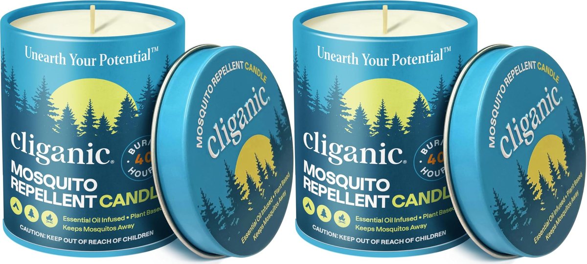 Cliganic Natürliche Mückenschutzkerze (9oz, 2er-Pack) | Citronella, DEET-frei, mit ätherischen Ölen für Outdoor & Camping | Brenndauer 40 Stunden