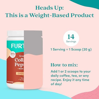 Further Food Chocolate Collagen Peptides Pulver mit Reishi-Pilz - 100% Weidehaltung, hydrolysiert Typ 1 & 3, 20g Kollagen pro Portion, unterstützt Haut, Haare, Nägel & Gelenke, 11,36 Unzen