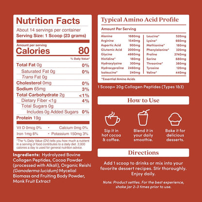 Further Food Chocolate Collagen Peptides Pulver mit Reishi-Pilz - 100% Weidehaltung, hydrolysiert Typ 1 & 3, 20g Kollagen pro Portion, unterstützt Haut, Haare, Nägel & Gelenke, 11,36 Unzen
