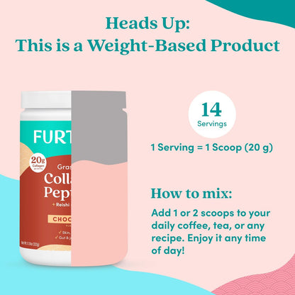 Further Food Chocolate Collagen Peptides Pulver mit Reishi-Pilz - 100% Weidehaltung, hydrolysiert Typ 1 & 3, 20g Kollagen pro Portion, unterstützt Haut, Haare, Nägel & Gelenke, 11,36 Unzen