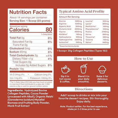 Further Food Chocolate Collagen Peptides Pulver mit Reishi-Pilz - 100% Weidehaltung, hydrolysiert Typ 1 & 3, 20g Kollagen pro Portion, unterstützt Haut, Haare, Nägel & Gelenke, 11,36 Unzen