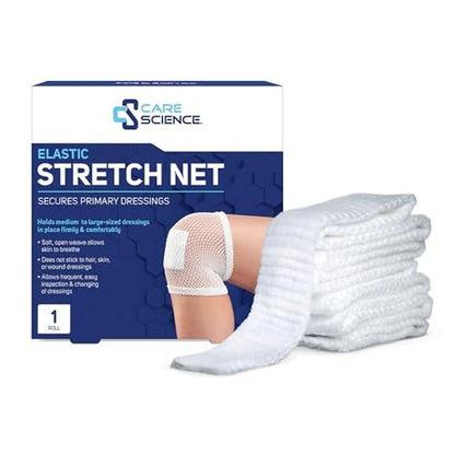 Care Science Elastisches Stretch-Netz, 1 Rolle, 5 Yards | Premium Erste-Hilfe-Wundversorgung, Fixiert Wundauflagen fest und bequem