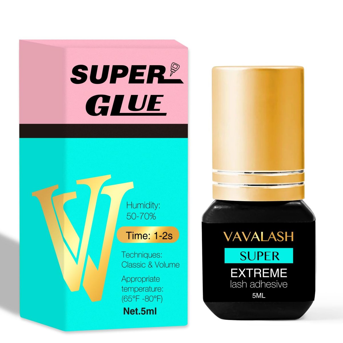 VAVALASH Wimpernverlängerung Kleber – 1 Sekunde Trocknungszeit, langanhaltend, schwarz, 5 ml – Profi-Wimpernkleber für Wimpernstylisten