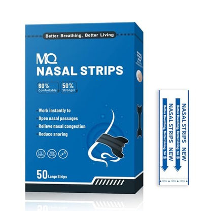 MQ 100ct Nasal Strips für Schnarchen – Schwarze Nasenpflaster Extra Stark zur Verbesserung der Atmung und Linderung von Nasenverstopfung