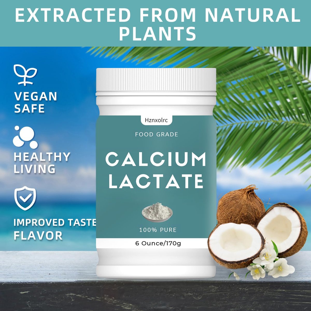 6 oz Calciumlactat-Pulver – 100 % reines Calciumlactat in Lebensmittelqualität für Knochengesundheit, Frische und Geschmack